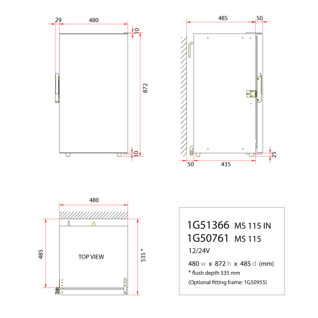MS115 - 115 Litre stainless marine fridge-DIMS